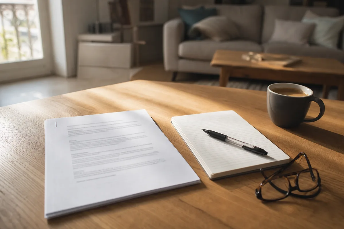 Documents de bail et texte des réparations locatives posés sur une table