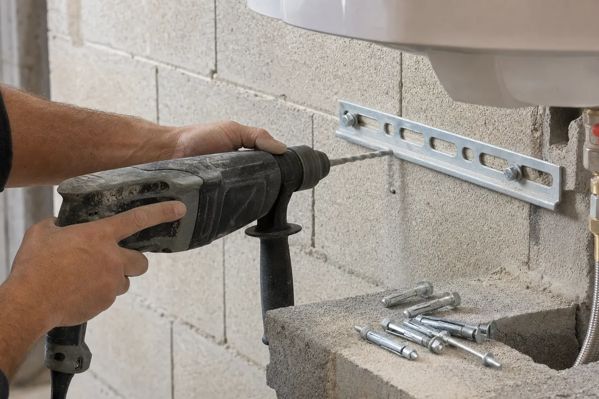 Fixation murale d&rsquo;un chauffe-eau électrique sur mur porteur