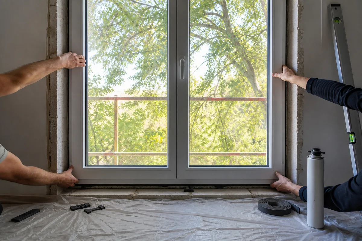 Pose d&rsquo;une fenêtre neuve dans un tableau de maçonnerie préparé